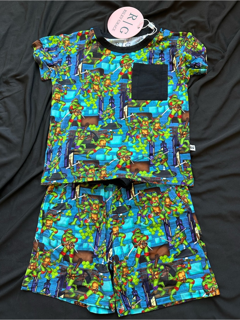 Blue Teenage Mutant Ninja Turtles Kids Bamboo Set with Black Pocket